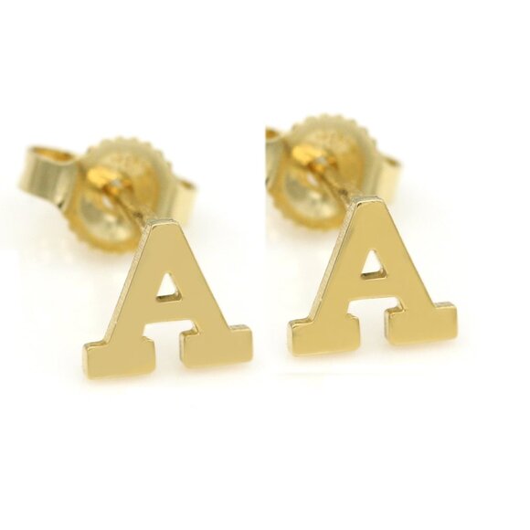14k Gold Mini Alphabet Earrings Studs Sold as a Pair Fit for any Age - Picture 15 of 17